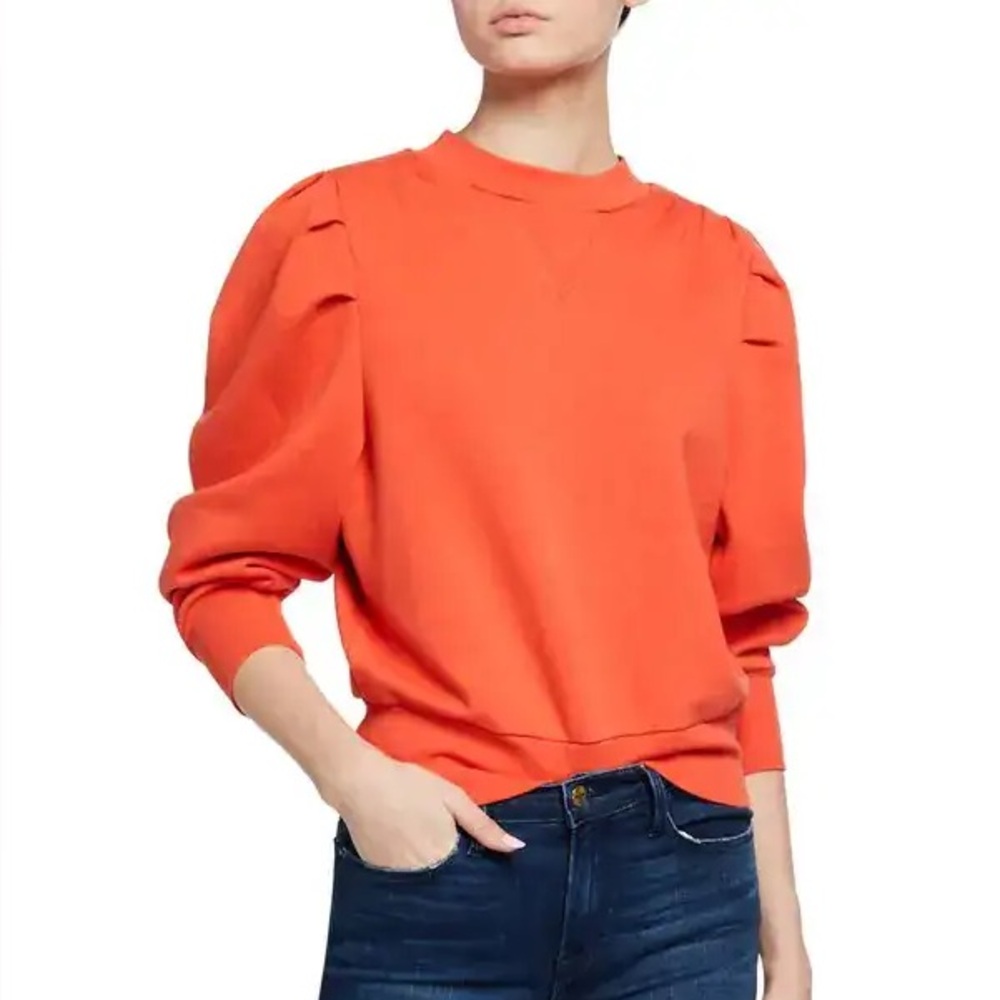 Frame Denim Shirred Sweatshirt Size XS Sunkist Orange Puff-Sleeve Chic Casual